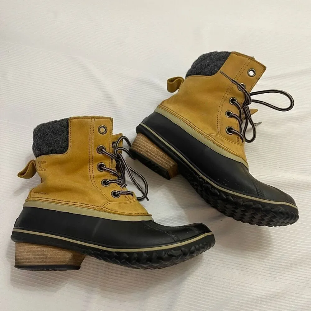 Sorel Slimpack Lace II Duck Boots Womens 9.5 9 1/2 NL2348-286 Elk Black